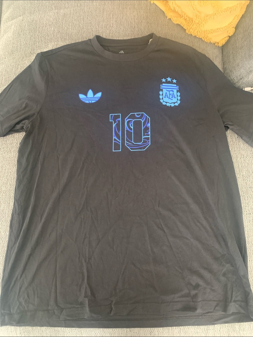 adidas Black Men's Argentina 10 Graphic Tee with Blue Accents
